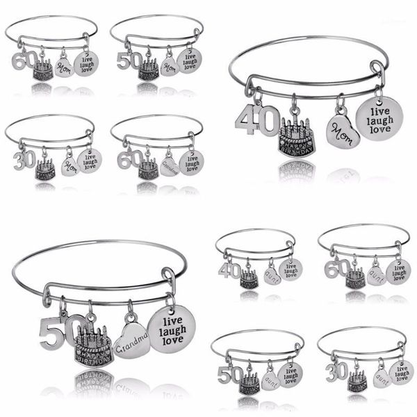

new family mom aunt grandma heart birthday cake bangle bracelet live laugh love lucky number women mommy gifts wristband jewelry1, Black