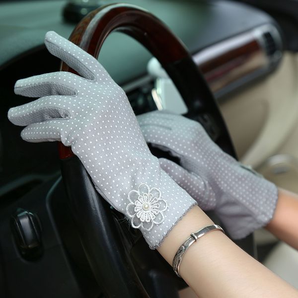 

women' sun protection gloves high elastic lace design dots pattern anti-skid accessories, Blue;gray
