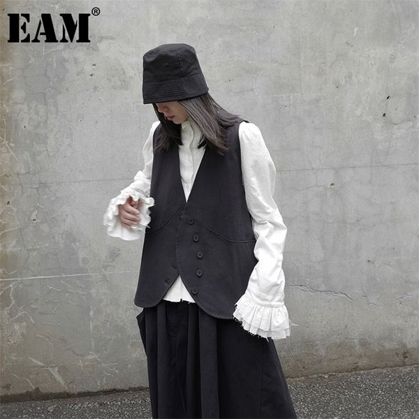 

[eam] women loose fit black brief big size irregular vest new v-collar sleeveless fashion tide spring autumn 1db162 201031, Black;white