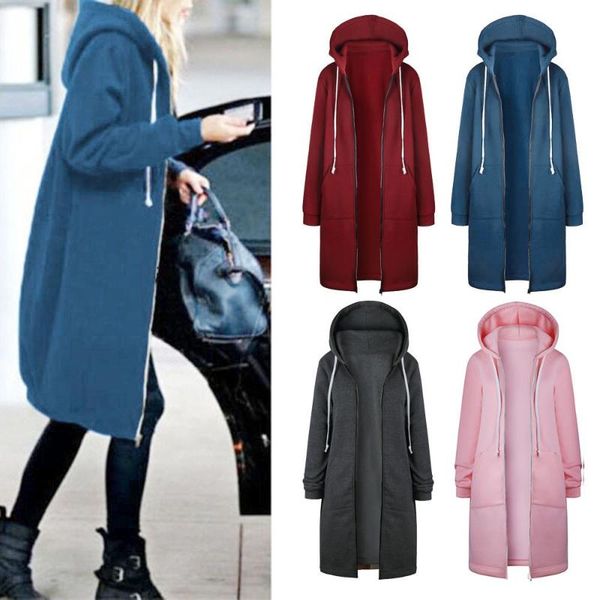 

new 2021 fashion women women temperamentwarm zipper open hoodiesplus velvet thickeningsweatshirt long coat jacket outwear, Tan;black