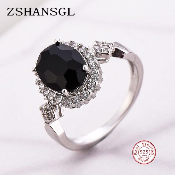 

Genuine 925 Sterling Silver Stackable Ring Round Black CZ Crystal Finger Rings for Women Wedding Anniversary Jewelry Anel, Slivery;golden