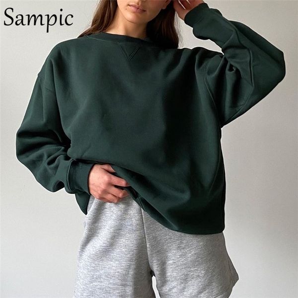 

sampic women autumn long sleeve white pullover sport crewneck sweatshirts casual oversized hoodies sweatshirt streetwear t200904, Black