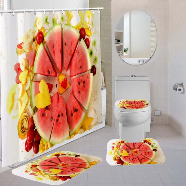 

fruits shower curtain non-slip rugs toilet lid cover bath mat and 12 hooks 3d print bathroom durable shower curtain 4 pieces