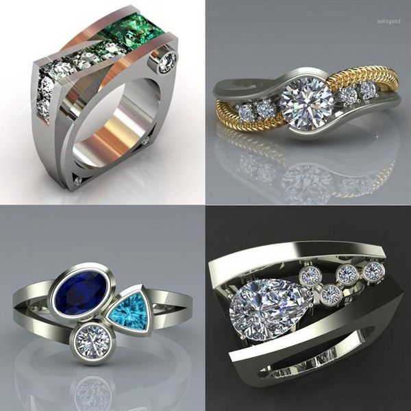 

wedding rings unique style female crystal green stone ring fashion silver gold finger promise love engagement for women1, Slivery;golden