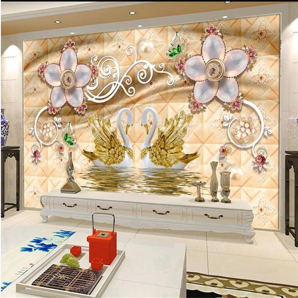 

классические обои для стен роскошные 3d лебедя сусальным золотом узор воды ювелирных изделий обои тв фон стены