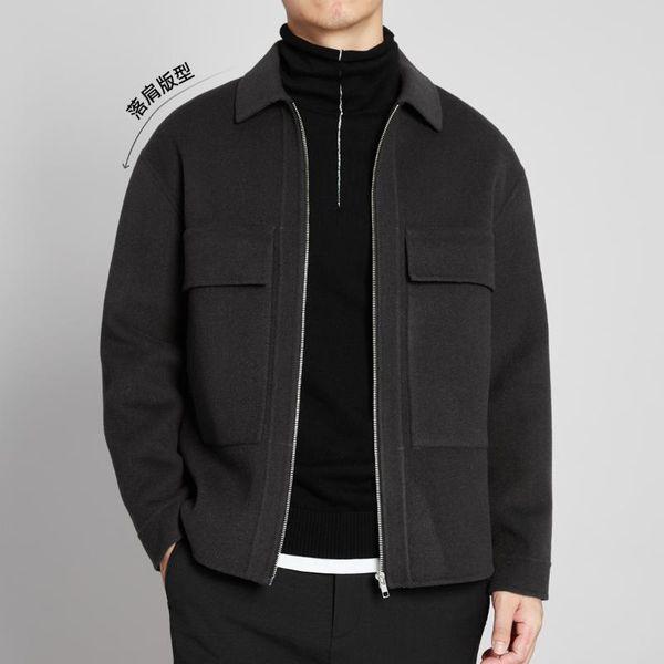 

give me the new men's winter 2021 recreational leisure jacket, pure color cloth coat lapels, 8367, Black