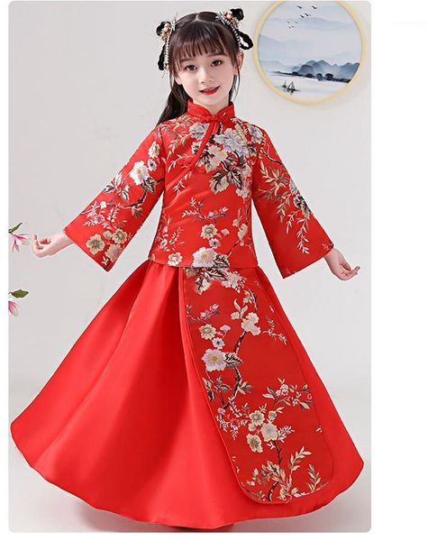 

autumn winter girls new year's clothing new year chinese style tang suit collar thick cheongsam improved chinese clothes dress1, Red