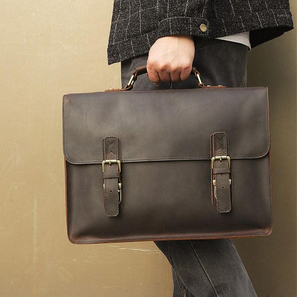 

luufan new arrivals fashion leather briefcase bag classic designer 15.6" lappc bag of men business layer bags retro style1