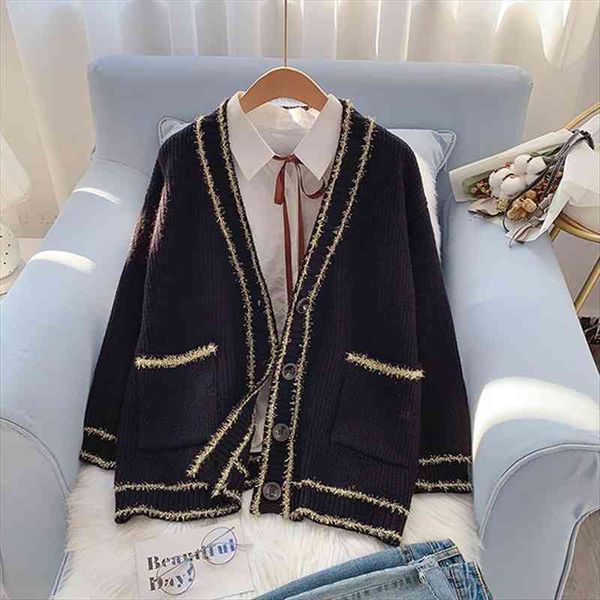 

autumn and winter sweater jacket womens cardigan korean style knitted sweater pocket long sleeve, White;black