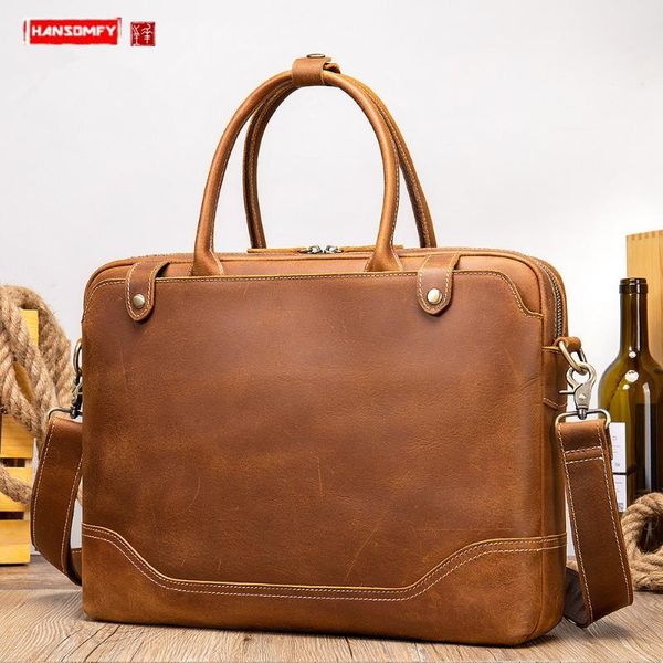 

briefcases leather large-capacity men's handbags lapbag crazy horse business briefcase shoulder messenger bags male
