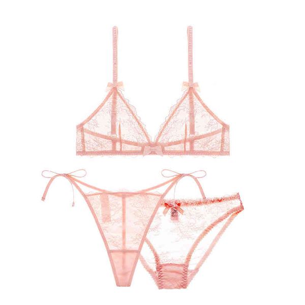 

nxy set ultra thin french triangle cup no steel support fetters comfortable wire bra bra+thong+panties 3 pieces cyhwr 1222, Red;black