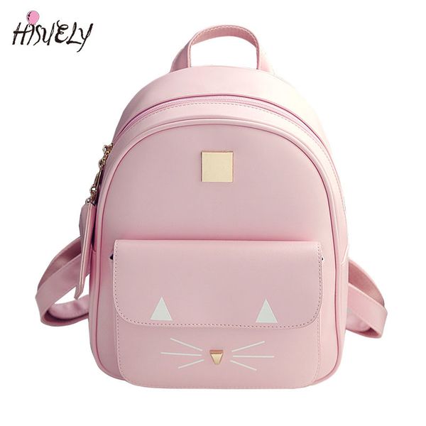 

2021 fashion women pu leather backpacks cat printing small school bag for girl pink female teenager leisure travel c0125