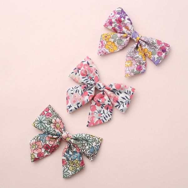 

12 pcs/lot, baby girls floral print sailor bow hair clips, floral fabric bow nylon headbands, school girl bow hair accessories lj201226, Slivery;white