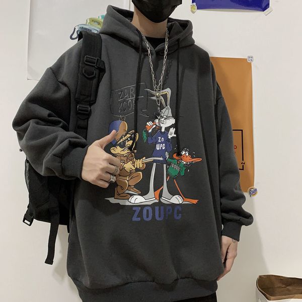 

2021 men's cartoon printed winter new woman hooded sweatshirts harajuku streetwear long sleeve male hoodies 3cl3, Black
