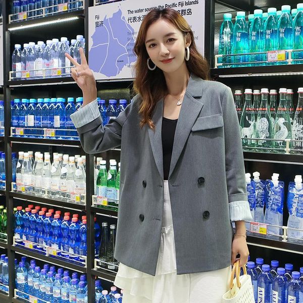

women's suits & blazers vintage loose women blazer casual simple solid gray suit jacket long sleeve veste korean spring mm60nxz1, White;black
