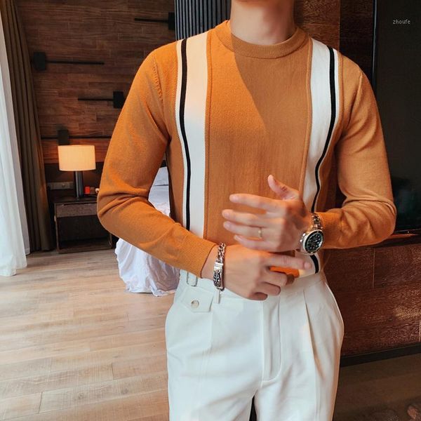 

2020 man's long sleeve sweaters pollover fashion fall/winter slim fit smart casual cloth o-neck patchwork knitted, White;black