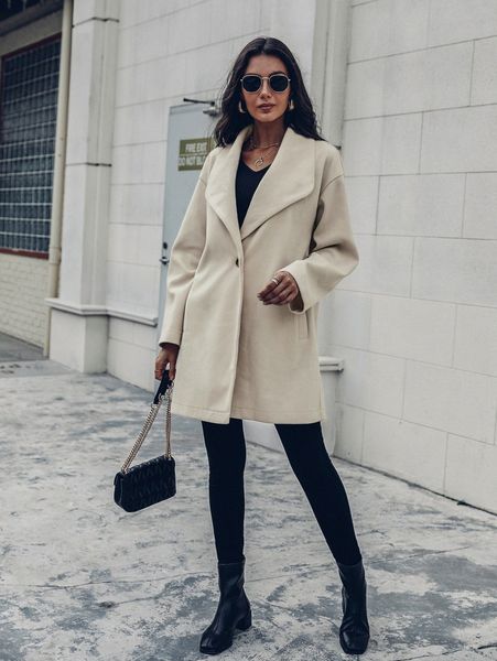 

solid single button drop shoulder overcoat k1us#, Black