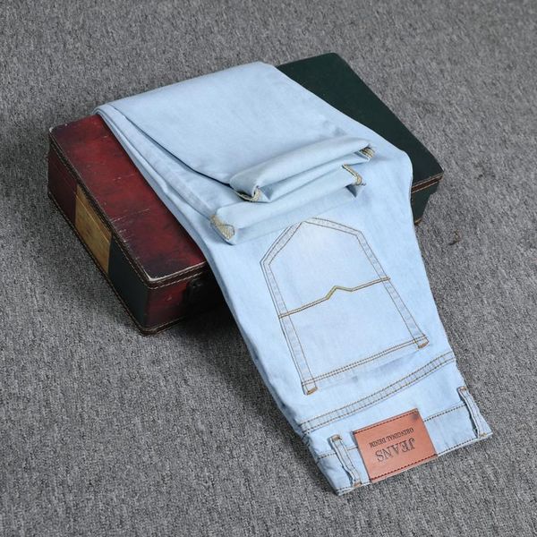 

2020 autumn new business casual light blue jeans comfortable and soft high-quality cotton stretch men's straight brand trousers
