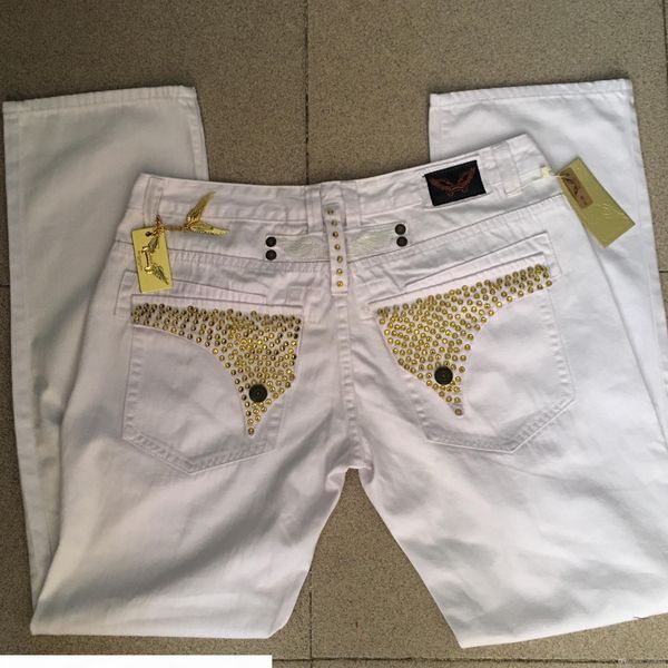 

mens black robin jeans with all red crystal studs men denim pants with metal tag men's jean size 30-42, Blue