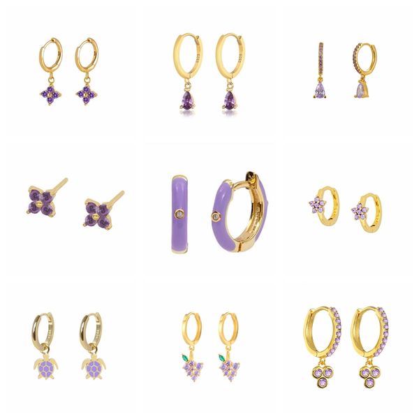 

canner diamond-studded zircon water earrings hoops 925 sterling silver earrings for women silver jewelry violet earring aretes, Golden;silver