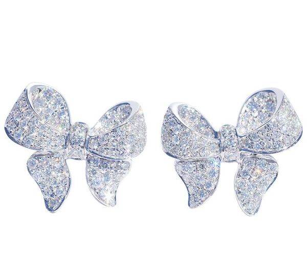 

sterling silver sweet bowknot designer stud earrings shining crystal bling diamond luxury cz zircon stone cute earring ear rings earings jew, Golden;silver
