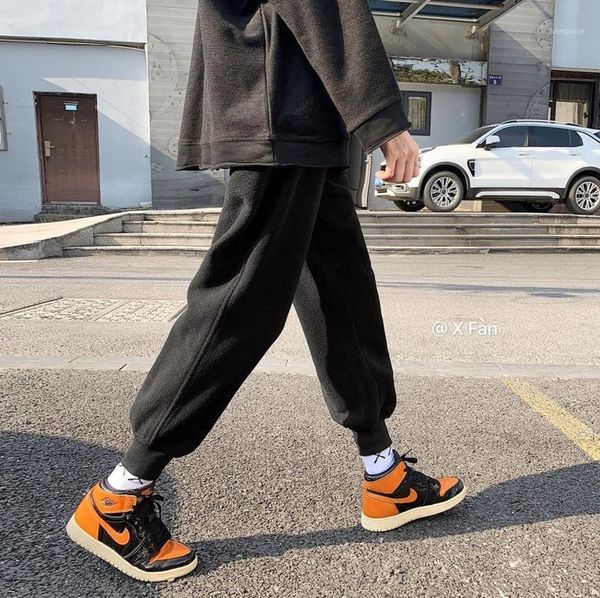

2021 spring and autumn new youth popular men's pure color simple polar fleece sweatpants fashion casual all-match trousers1, Black