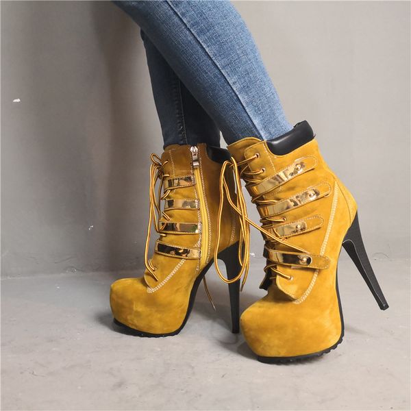 

2020 woman short-toed round high cross-strapped platform ankle strapped zipper chunky suede female winter boots 58a7, Black