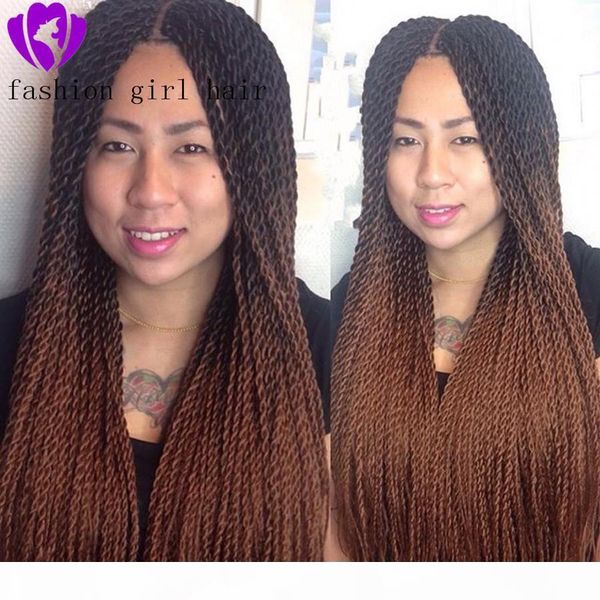 

ombre brown synthetic lace front wig long 2x twist braids wigs for women two tone brown cosplay wig part, Black;brown