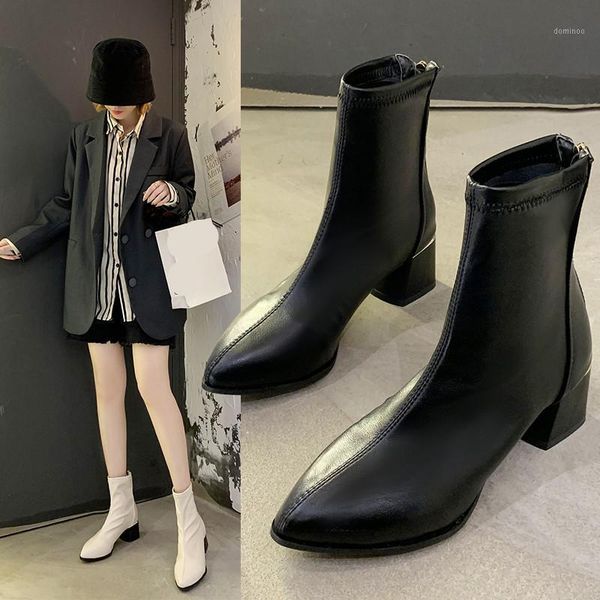 

rock shoes woman autumn boots luxury designer winter footwear round toe boots-women fashion 2020 mid-calf low ladies mid1, Black