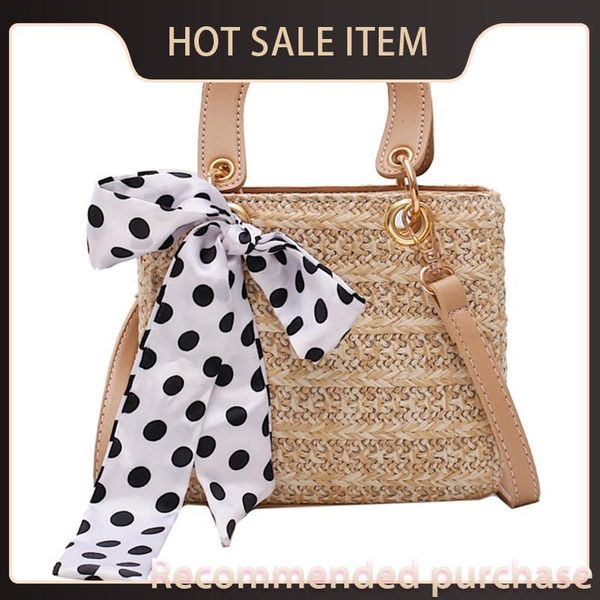 

elegant high ribbon shoulder quality bag messenger female new summer straw tote women's bow handbag travel 2019 bag nfnaj