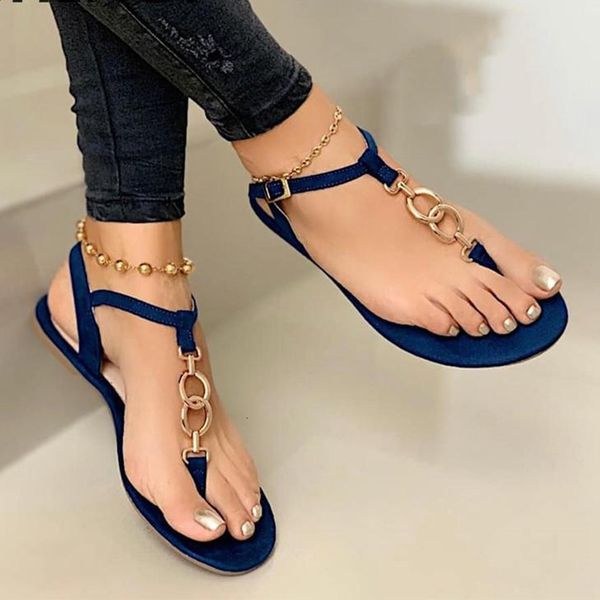 

2021 new flats clip toe shoes women's comfort woman metal decoration buckle straps beach sandals ladies summer fashion eiwt, Black