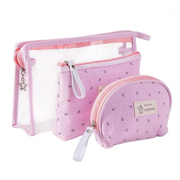 

3pcs/set women travel anchor printing make up bags girl cosmetic bag makeup beauty wash organizer toiletry pouch storage neceser1