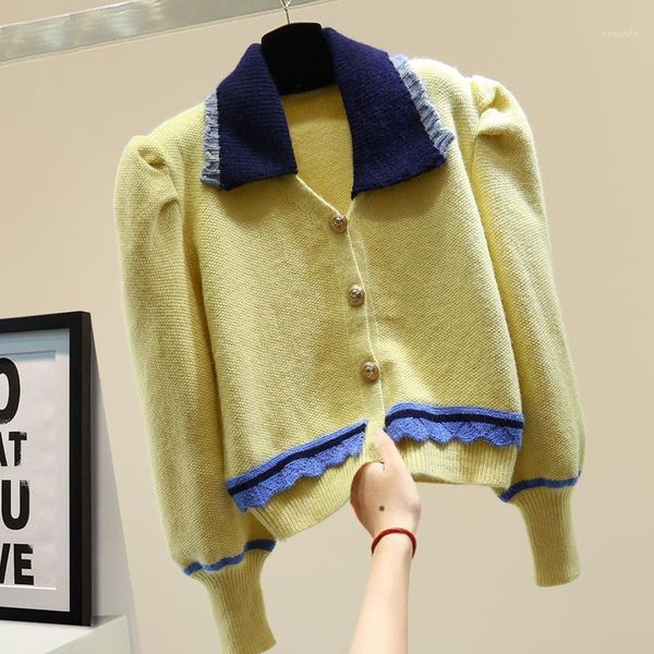 

sleeve cardigan female 2020 autumn winter knit coat loose slim elegant detachable collar long sleeve sweaters women1, White