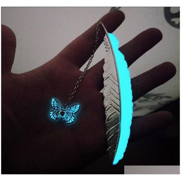 

kawaii silver metal feather bookmarks luminous dragonfly butterfly bookmarks for books office stationery gifts school supplies