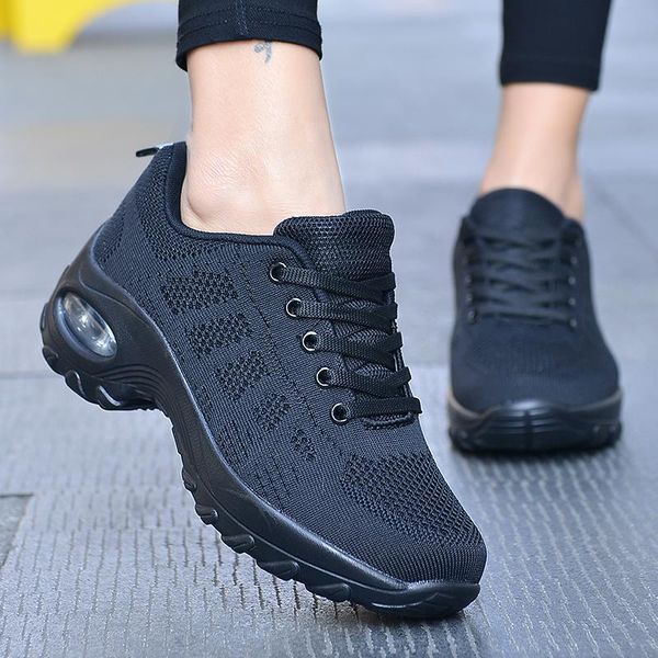 

fashion casual women shoes heighten comfortable mesh breathable walking ladies shoes air cushion sneakers women, Black