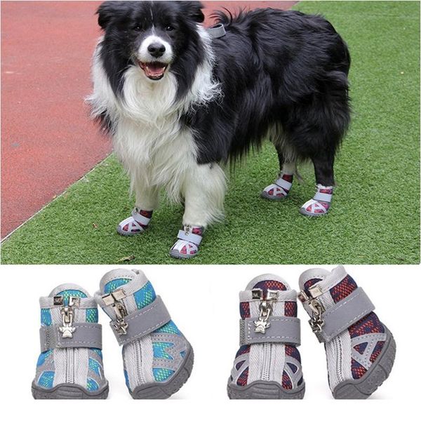 

4pcs/lot casual anti-slip small dog shoes cute pet shoes reflective breathable soft bottom mesh d jllgnr