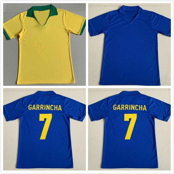 

1957 brasil retro soccer jerseys #7 garrincha vintage classic football shirts home away yellow blue short sleeve, Black;yellow