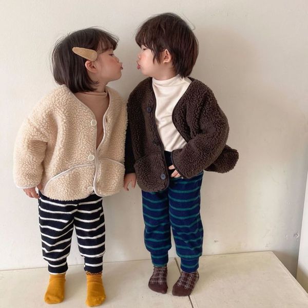 

boys girls' lambs cardigan autumn and winter 2020 new clothing korean children's fur coat baby fashion, Black