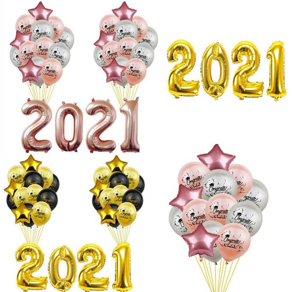 

30pcs/set graduation ceremony aluminum foil balloon set gold pink latex balloon number balloons 2021 graduation season party decoration