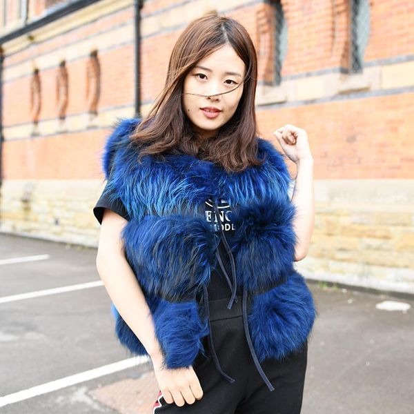 

cx-g-b-103f womens genuine raccoon fur leather jacket real fur vest1, Black;white