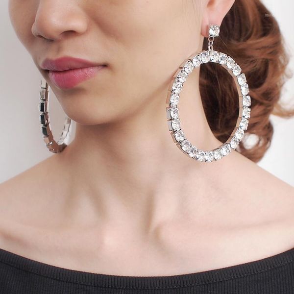 

round rhinestone drop earrings for women luxury wedding circular statement big earrings golden silver color jewelry uken1