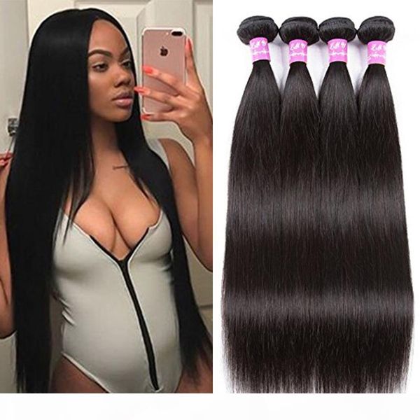 

brazilian straight virgin hair 100% unprocessed human hair weave 4 bundles 8a grade peruvian malaysian indian hair extensions natural color, Black;brown