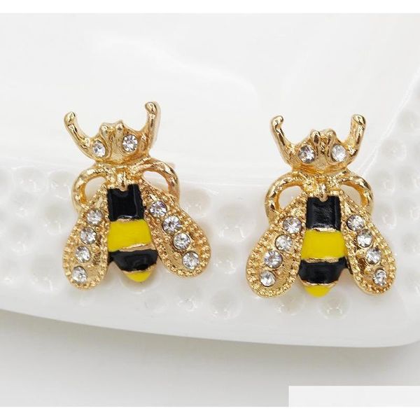 

s1412 fashion jewelry glaze drop oil bee earrings stud earrings v5awa, Golden;silver