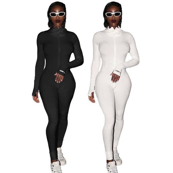 

zipper turtleneck fitness jumpsuit women full sleeve slim rompers ladies winter skinny playsuit mujer body suit plus size, Black;white