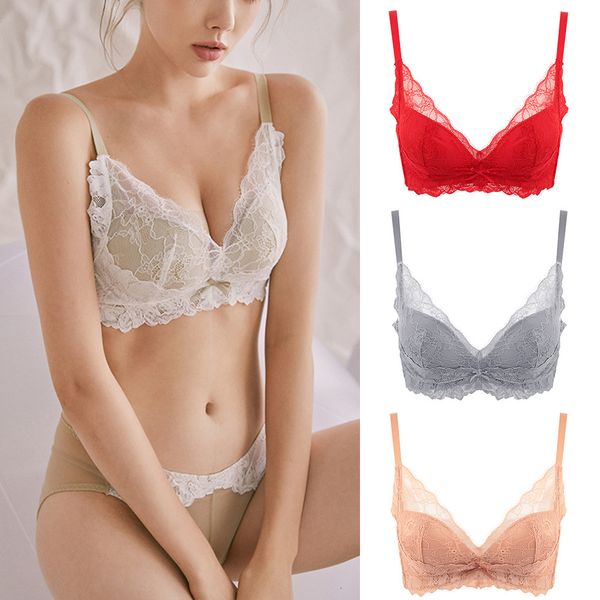

autumn and winter 2020 new lace gathered small bra, Red;black