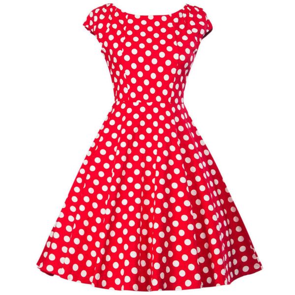 

crew neck sleeveless wave dot 2020 print hepburn style waist closing dress for women, Black;gray