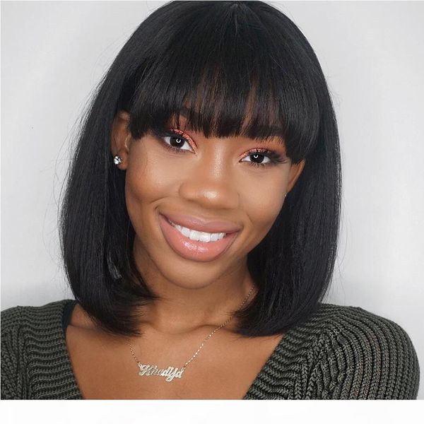 

short bob wigs with bangs 13x6 glueless lace front human hair wigs pre plucked natural hairline 360 frontal full lace wigs fringe wig, Black