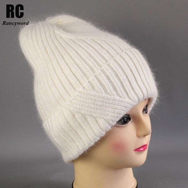

rancyword] winter hats for women wool knitted angora hat beanies female warm rabbit fur skullies beanie for girl rc2053 y201024, Blue;gray