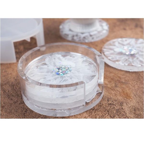 

round coaster sile mirror with coaster storage box for diy jewelry making casting moulds f bbyqfl, Black