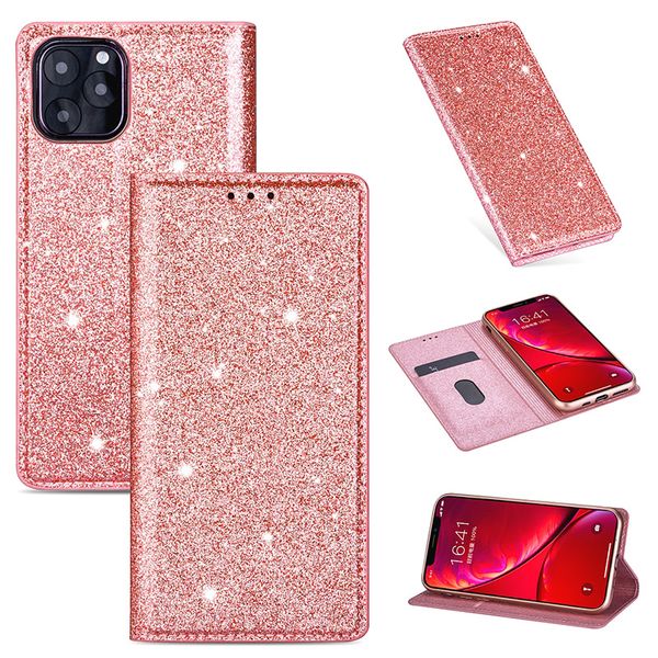 Bling Ultrafino Glitter Carteira de couro magnético flip Com Slot para cartão para o iPhone 12 mini pro Max Samsung S20 FE NOTE20 Ultra S20 PLUS